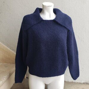 NEW navy collared pullover fuzzy sweater